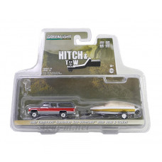 32290B-GRL CHEVROLET Suburban K20 Silverado с прицепом и лодкой 1987 Grey/Red, 1:64